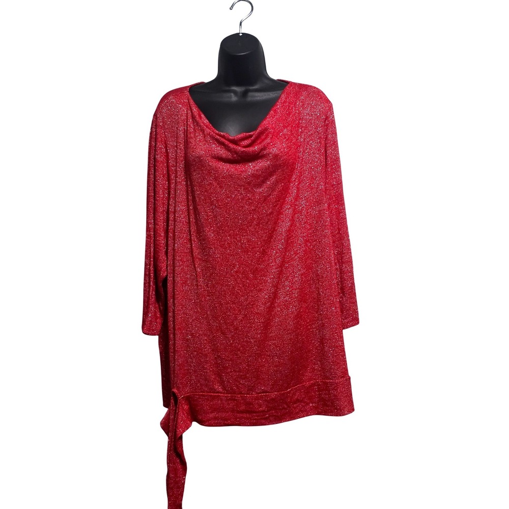 Lane Bryant Red Metallic Shimmer Cowl Neck Side Tie Tunic Top Plus Size 22/24